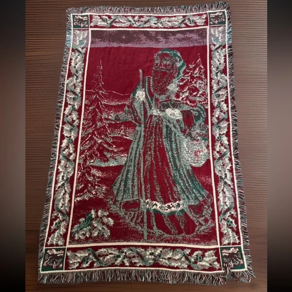 Santa Claus Tapestry FATHER CHRISTMAS Fringed 100% Cotton 67